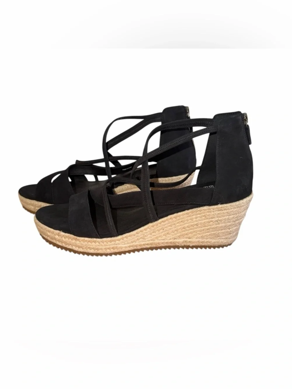 Eileen Fisher Wanda Black Nubuck Espadrille Wedge Sandals Size 11 Comfort Resort